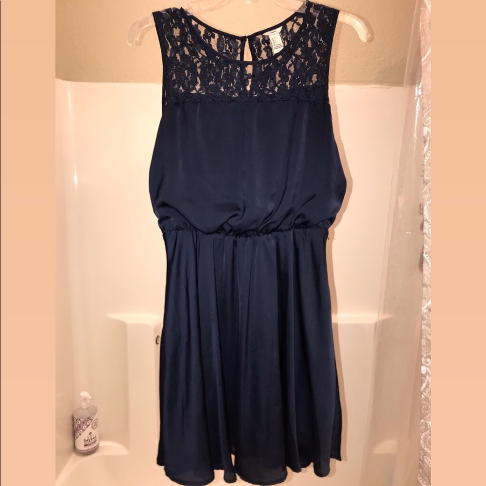 Royal blue silk & lace dress